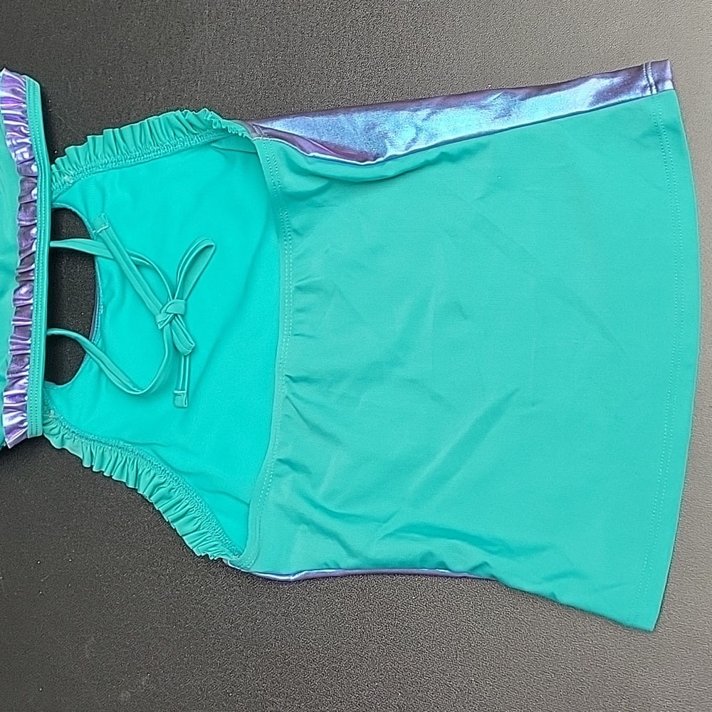 Girls Aqua Two 2 Piece Bathing Suit Set Halter Top Bikini Bottom Liner Size L - Picture 3 of 9